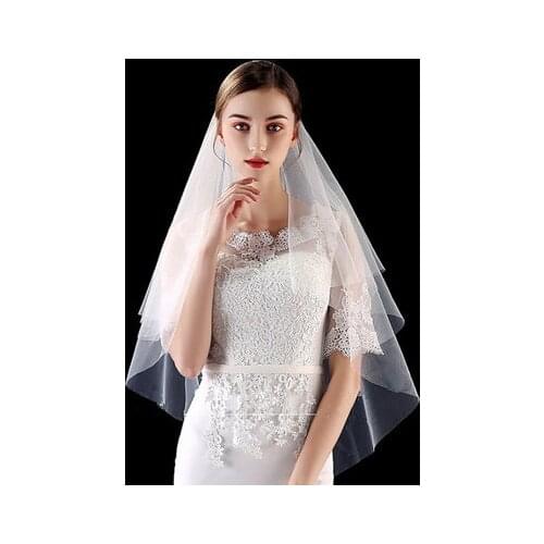 Short Tissue White Veil Handmade Wedding Party Wedding Accessories Double-layer Hair Comb Wire Headnroof Double Hair Comb 60/90