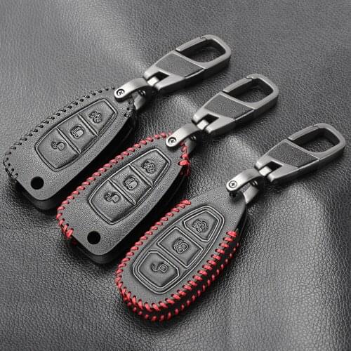 Leather Key Case Cover For Ford Focus RS Fiesta Mondeo Kuga B-Max Grand C-Max S-Max Galaxy Keyless Fob Shell Holder Protector