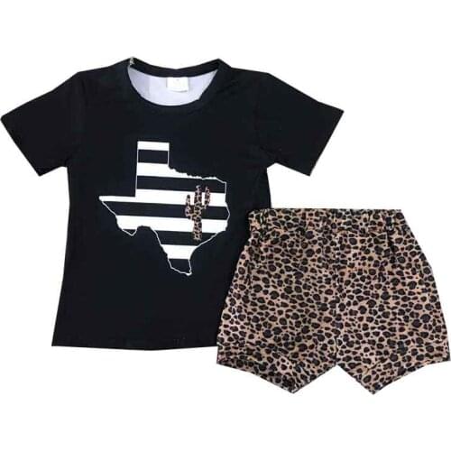 Hot selling short sleeve girls sets cute leopard print baby clothing sets