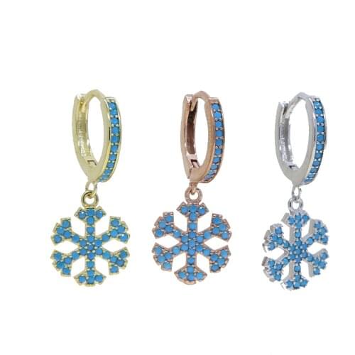 Hot Fashion Snowflake Charm Dangle Earrings Micro Pave Bluel Stone High Quality Elegant Women Jewelry Christmas Gift