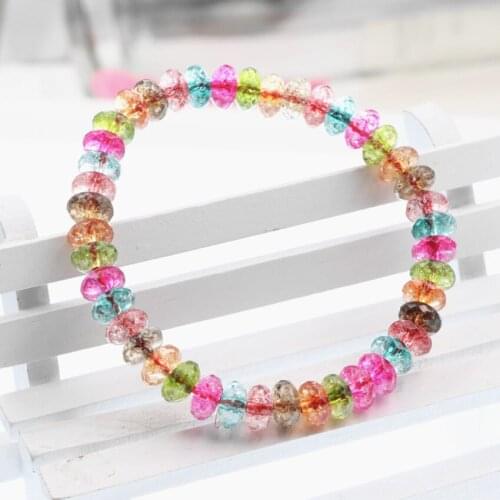 Fashion Charms Bracelet Bangle For Women Tourmaline Faceted 5X8mm Crystal Flower Beads Brand Elastic Bracelets Gift Jewelry B99