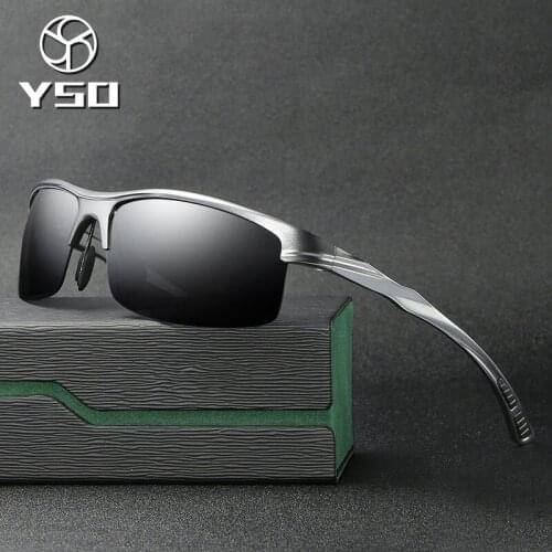 YSO Sunglasses Men Polarized UV400 Aluminium Magnesium Frame Sun Glasses Driving Glasses Semi Rimless Accessories For Men 8213