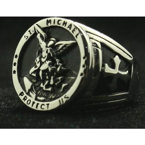 Men Boy 316L Stainless Steel Cool Cross Saint Michael Protect US Ring Newest