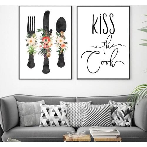 Nordic Style Flower Tableware Minimalist Canvas Painting Poster Print Wall Art Pictures for Kitchen Room Home Wall Decor