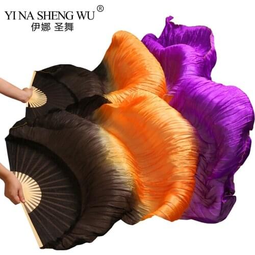 Real Silk/Imitation Silk Handmade Dyed High Quality Belly Dance Fans 1 Pair Belly Dancing Fans Gradient Colors Dance Long Fans