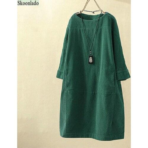 Newest Autumn winter corduroy retro solid dress plus size 5x loose dress women thick dresses good quality lady dress comfortable