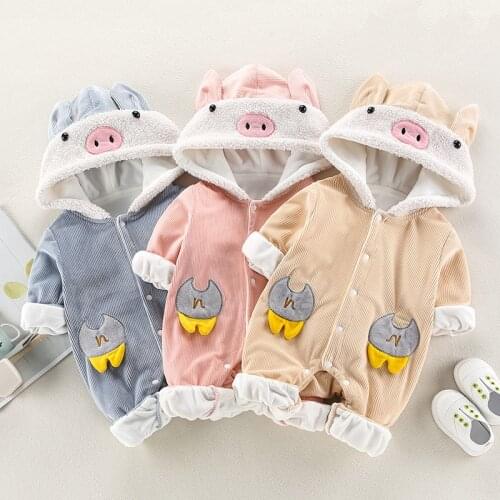 Newborn baby clothes autumn and winter romper thicken warm onesies for boys and girls cartoon jumpsuits baby hooded romper