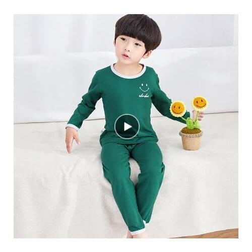 Pajamas Set Home Service Children Boys Girls Long Sleeve Cotton Solid Color Pajamas Fashion Sleeping Clothes Set