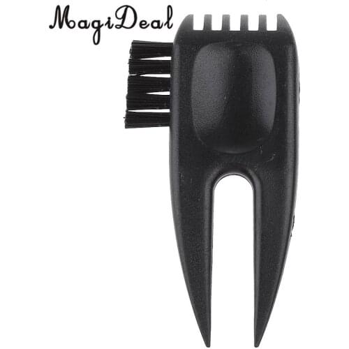 MagiDeal Mini 2-in-1 Portable Plastic Golf Divot Repair Tool Gadget With Club Cleaning Brush Club Groove Cleaner Accessory Black