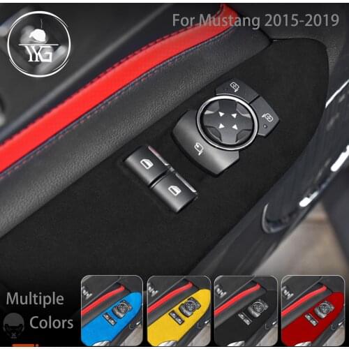 Turn Fur Suede Wrap Cover For Ford Mustang 2015-2020 Car Door Control Panel ABS Moulding Power Window Trim Accessories