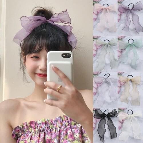 1PC Lace Hair Rope Summer Fashion Elastic Hair Bands Super Fairy Barrette Bow Organza Girls Streamer Headband Hair Accessories