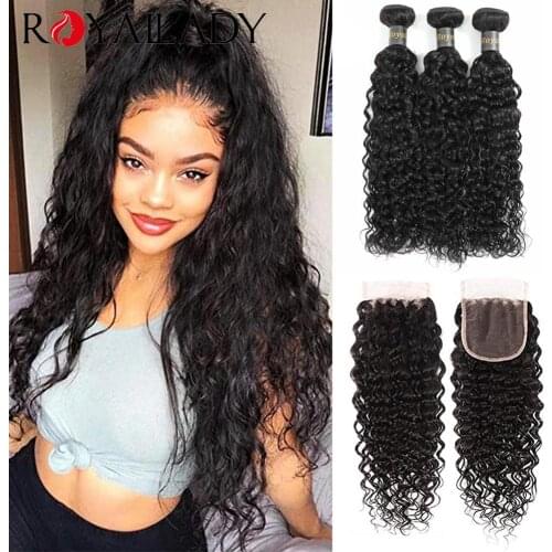Water Wave Bundles With Closure Brazilian Human Hair Water Wave 3 Bundles with Lace Closure Long Length Remy Hair Extensions