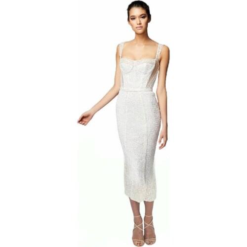 Sexy Sheath Sweetheart Midi Length Crystal Beads Short Wedding Dresses Women Bride Gowns Custom Size SK94