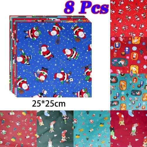 8Pc 25*25cm christmas decorate 100% cotton Fabric for clothes handmade DIY sewing Cartoon Mask Toy patchwork Needlework Material