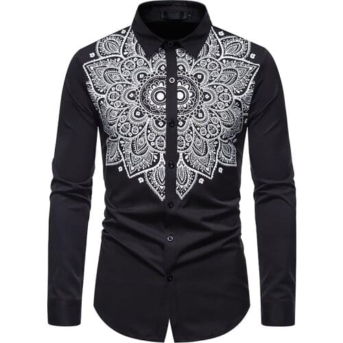 African Mandala Floral Print Shirt Men 2021 Fashion Casual African Clothes Men Slim Fit Long Sleeve Button Up Shirt Men Clothing