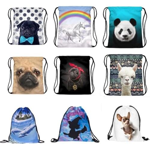 ZHBSLWT New Fashion Animal Drawstring Bag Women Backpack 3D Printing Travel Softback Women Mochila 026