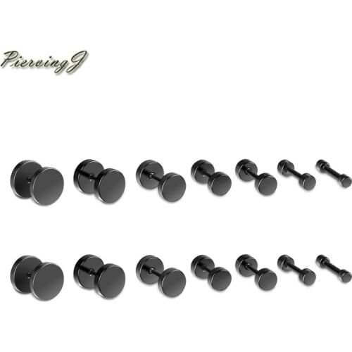 PiercingJ Men Unisex Body Jewelry Fake Illusion Tunnel Plug Faux Expander 18g Gauge Stainless Steel Stud Earrings Screw Back