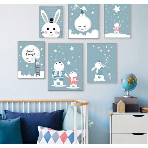 Northern European-Style Ins Lovely Living Room Animal Cute Decorative Painting Chasing Star Rabbit Living Room Bedroom Mural