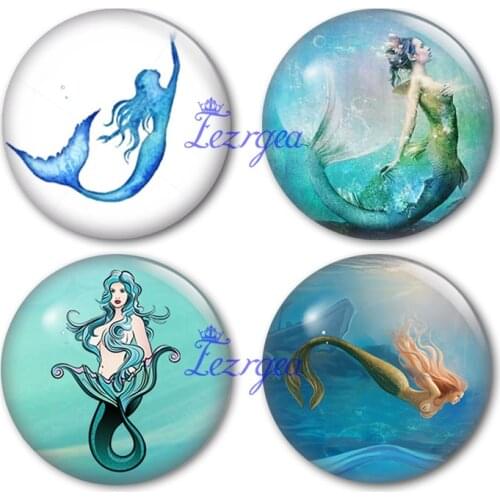 Mermaid glass cabochon 12mm/14mm/16mm/18mm/25mm/30mm/40mm Round photo Mermaid glass cabochon demo flat back Making findings