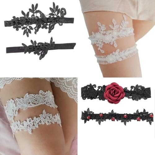 Women/Female/Bride Thigh Ring Bridal Leg Garter Wedding Garter Rhinestone Embroidery Flower Beading White Sexy Garters