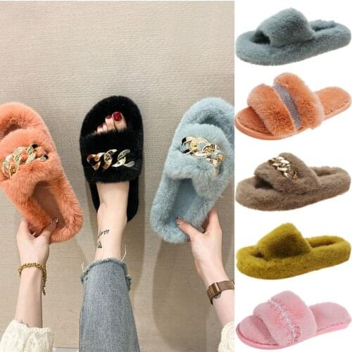 Women Slippers Winter Home Shoes Lady Open Toe Flock Indoor Cotton Shoes Female Short Plush Warm Non-Slip Bedroom Womens Flats