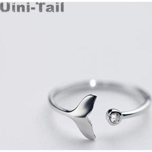 Uini-Tail hot new 925 sterling silver whale fishtail micro-inlay ring ladies Korean fashion tide flow cute sweet jewelry GN759