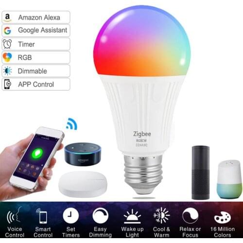 7W Zigbee E27 B22 Base Smart Led Lamp Bulb Light RGB+W+C for Tuya Smart Life Dimmable Work with Alexa Google Home Voice Control