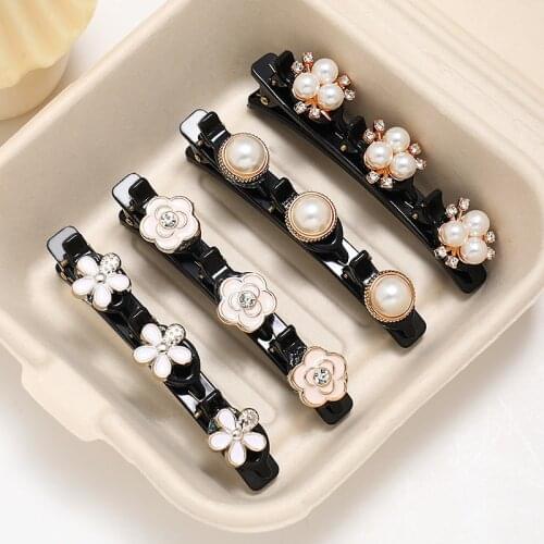 Crystal Beaded Hair Clip Imitation Pearl Braided Headwear Handmade Fixed Headband For Women Hair Clip Hair Accessories Jewelry