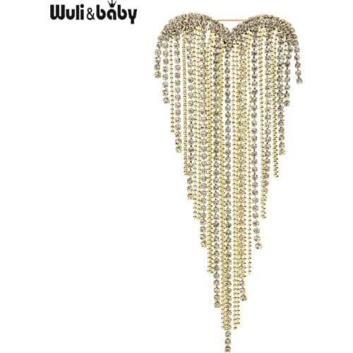 Wuli&baby Heart Tassels Brooches For Women 2021 2-color Rhinestone Weddings Party Office Brooch Pins Gifts
