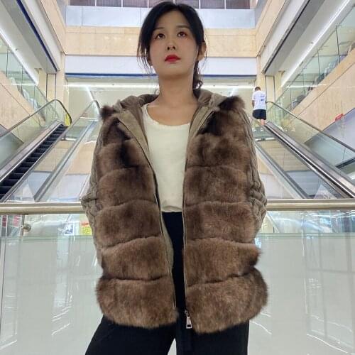 Winter Knitted Sweater Real Fur Cardigan Female Warm Hooded Coat Natural Fox Fur Trim High Quality Slim Jacket