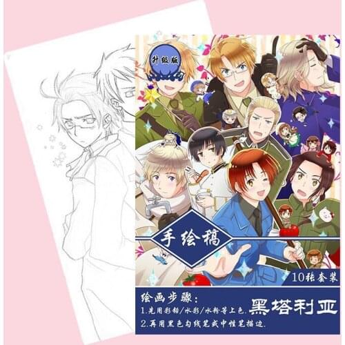 10 pages/book Axis Powers Figures Painting Book HD Anime Cartoon Drawing Book A4 Size For Childrens Drawing