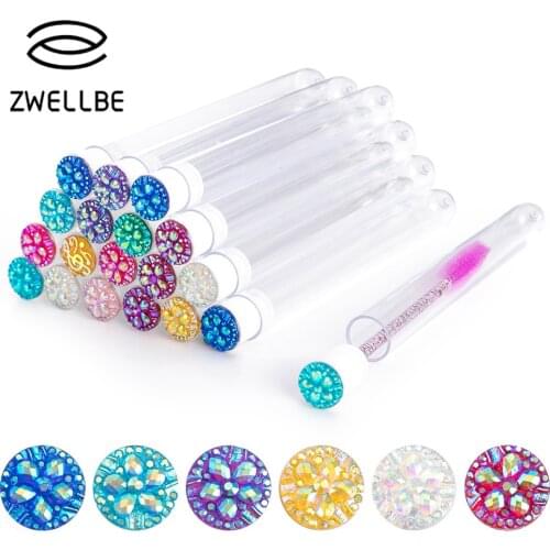 100pc Reusable Eyelash Brush for Eyelash Extension Make up Brushes Disposable Crystal Eyebrow Brush Micro drill and Separate tub