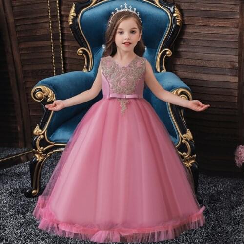 2021 new childrens dress girls dress V-neck embroidered floor length dress show Princess Dress 2-12 years old Teen ball gown