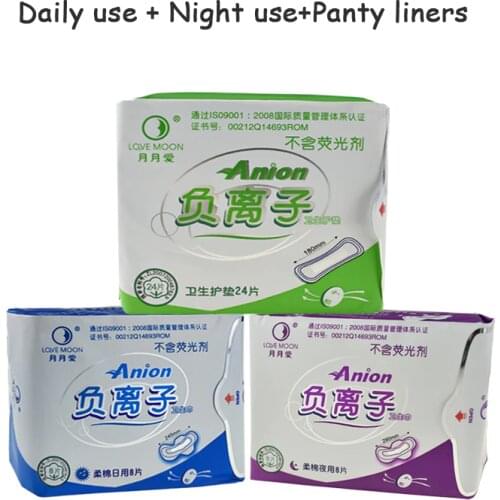 3packs/lots LOVE MOON Anion Sanitary towel Feminine Hygiene Sanitary Napkin Soft Mesh Menstrual Pads Organic Cotton for women