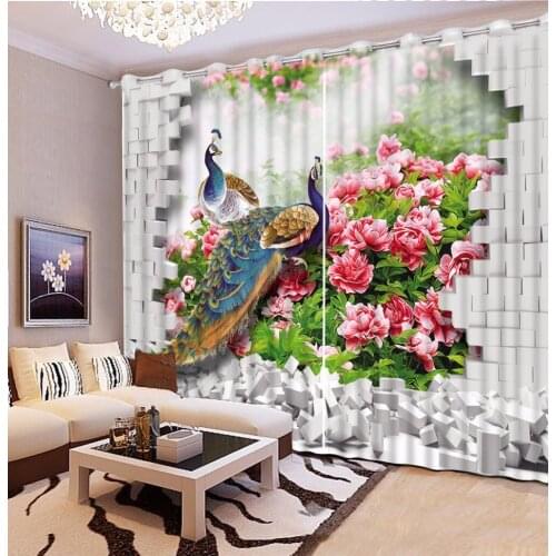 3D Curtain Home Bedroom Decoration Brick Wall Peacock Peony Flower 3D Bathroom Shower Curtain Custom Any Size 3D Curtain
