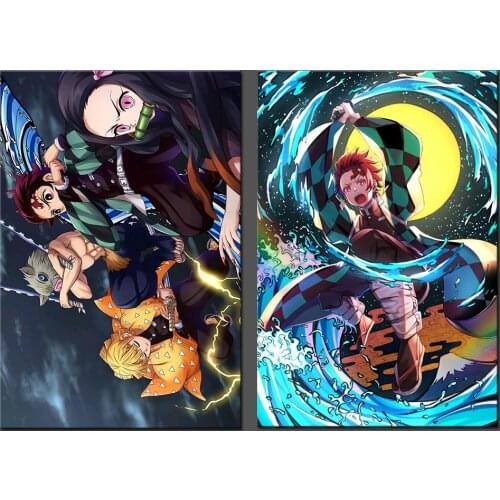 8 Pcs Kraft Paper Poster Demon Slayer Anime Characters Stickers Home Wall Decoration Top 100 Anime Posters Teen Room Art Picture