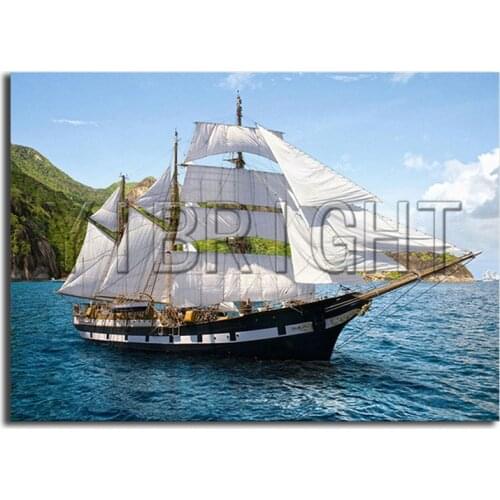 5D DIY Diamond painting Cross stitch color sailboat Full Round Diamond mosaic sea Full Square Diamond embroidery landscape