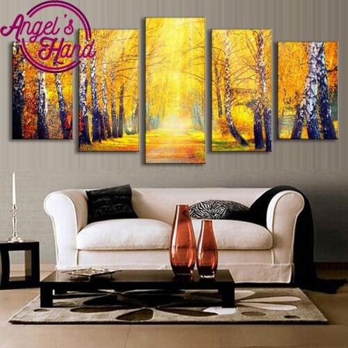 Wholesale 5 pcs New Full diy Diamond Embroidery Diamond Paintings autumn woods Home Decoration Square Rhinestones Cross Stitch