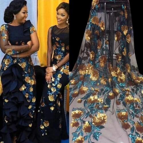 Free shipping (5yards/pc) Very beautiful embroidered African sequins net lace fashion French lace fabric for party dress FZZ736