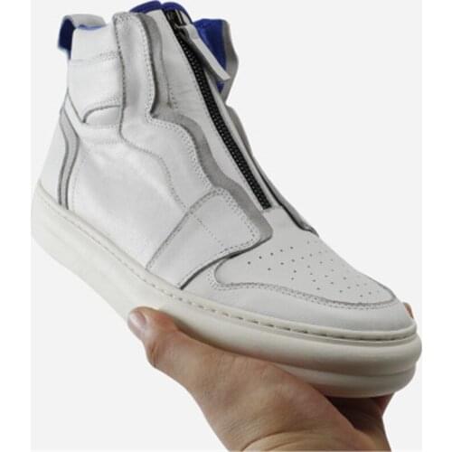 Bmante Men Boots Winter With Velvet Genuine Leather Trainers Ankle Snow Boots High Top Shoes Flats Zip Casual Sneakers HIp Hop