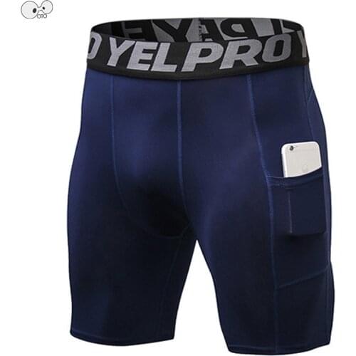 Quick Dry Elastic Mens Compression Shorts with Pockets Crossfit Summer Bodybuilding Shorts Sports Running Fitness Tights Shorts