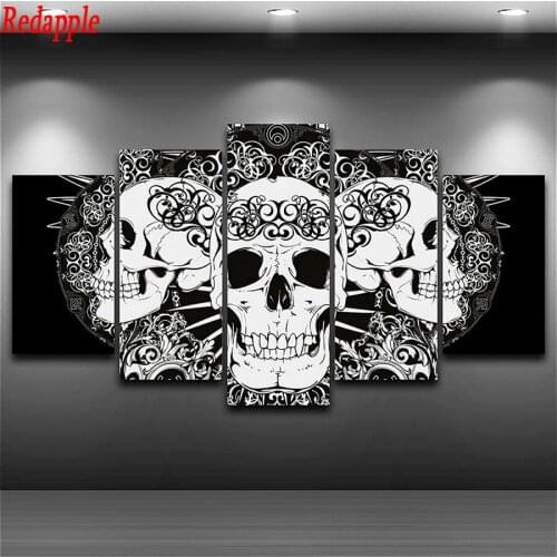 Black and White Skull Arts 5 Piece DIY 5D Diamond Mosaic Full Diamond Painting Cross Stitch Kits Diamond Embroidery decoration