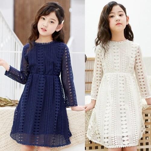 Kids girls Dress Teenage White Wedding Party Dress Lace Girl Dress Long Sleeve Children Clothing Spring Autumn Princess dresses