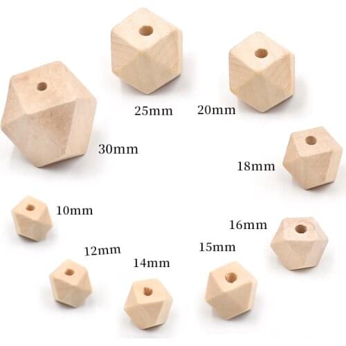 High quality Faceted Beech Wood Geometric Bead,50pcs 12mm Unfinished Natural Polygon Hexagon Wooden Beads For DIY Teether