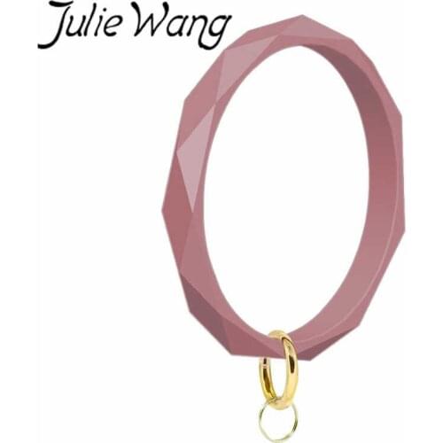 Julie Wang Silicone Bracelet Geometric Shape Outdoor Sports Bangles Fashion Wristband Women Bracelet Jewelry Key Chain Accessory