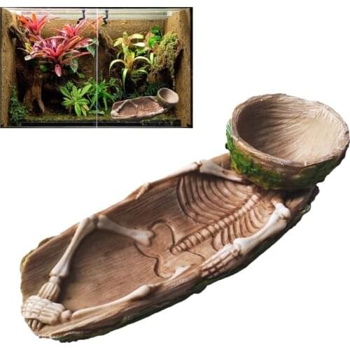 Skeleton Reptile Food Bowl Amphibian Pet Cage Rock Decor Water Injection Humidification Function Bearded Dragon Tank Accessories