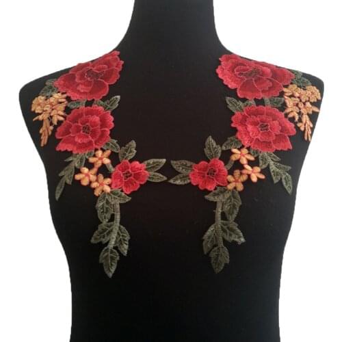 Lace embroidery rose flower sewing ladies applique fake collar DIY clothing craft supplies material accessories 1 pair for sale