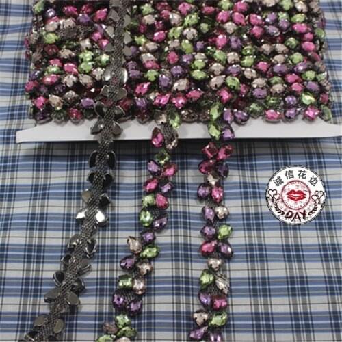 2yard/lot High Quality Color Diamond Black Chain Lace Trim Ribbon DIY Sewing Decorative Garment Accessories Lace Fabric Applique