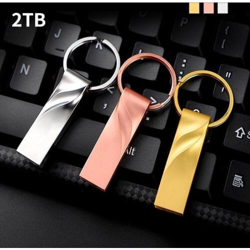 Metal Silver Gold Pen Drive 2.0 Metal USB Flash Drive High Speed 16GB 32GB -2TB Memory USB 2.0 Flash Stick with Keychain Ring