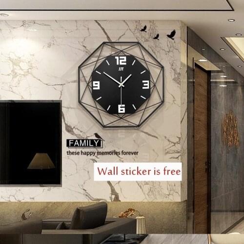 35/45/55/60cm Polygon Quartz Wall Clock Wall Sticker Black White Yellow Nordic Modern Wall Clock Living Room Kitchen Home Decor